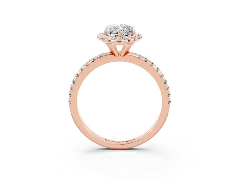 Rose gold Marquise Cut Halo Round Diamond Pavé Band Four-Prong Ring_3