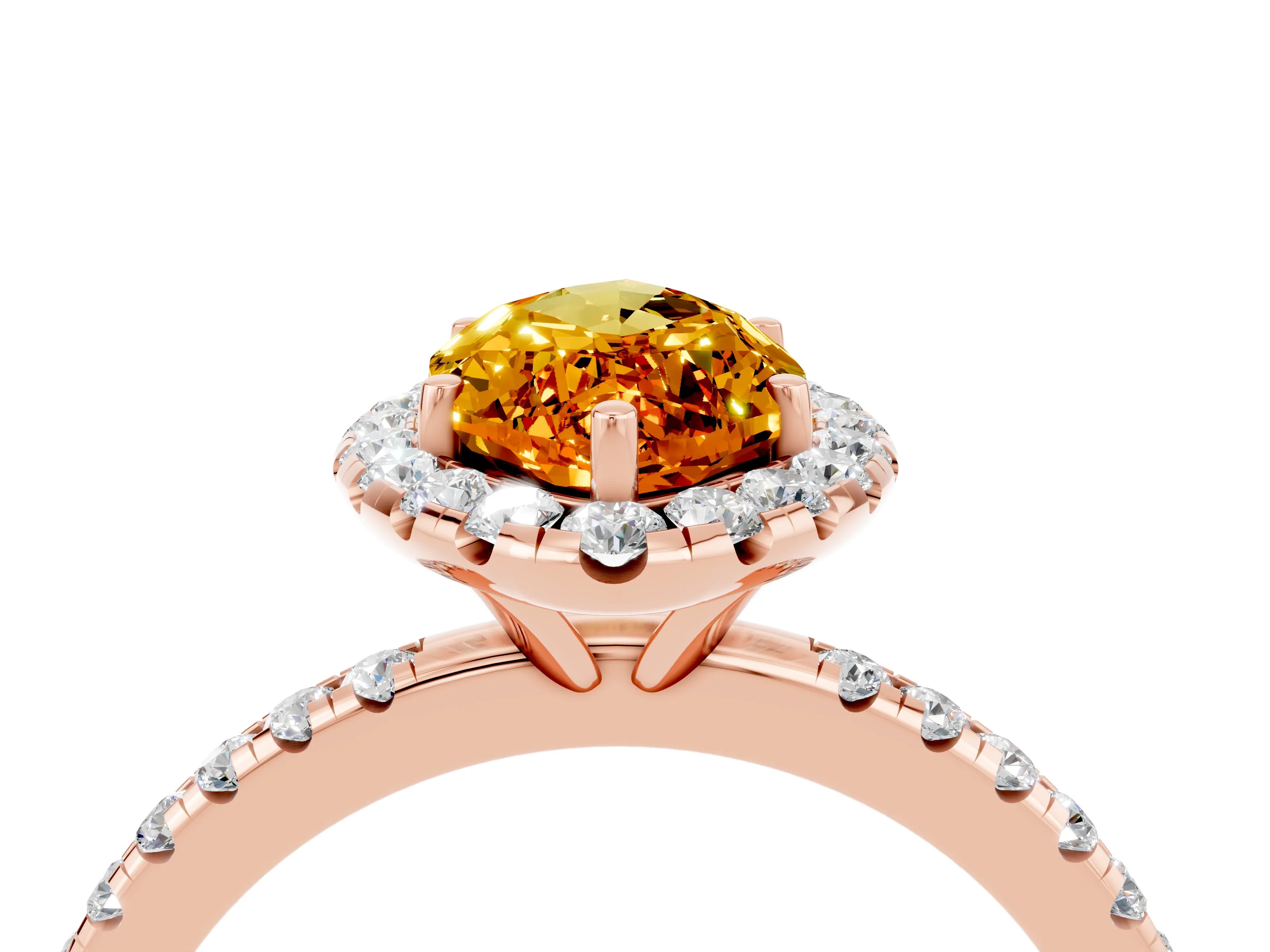 Rose gold Marquise Cut Halo Round Diamond Pavé Band Four-Prong Ring_4