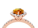 Rose gold Marquise Cut Halo Round Diamond Pavé Band Four-Prong Ring_4
