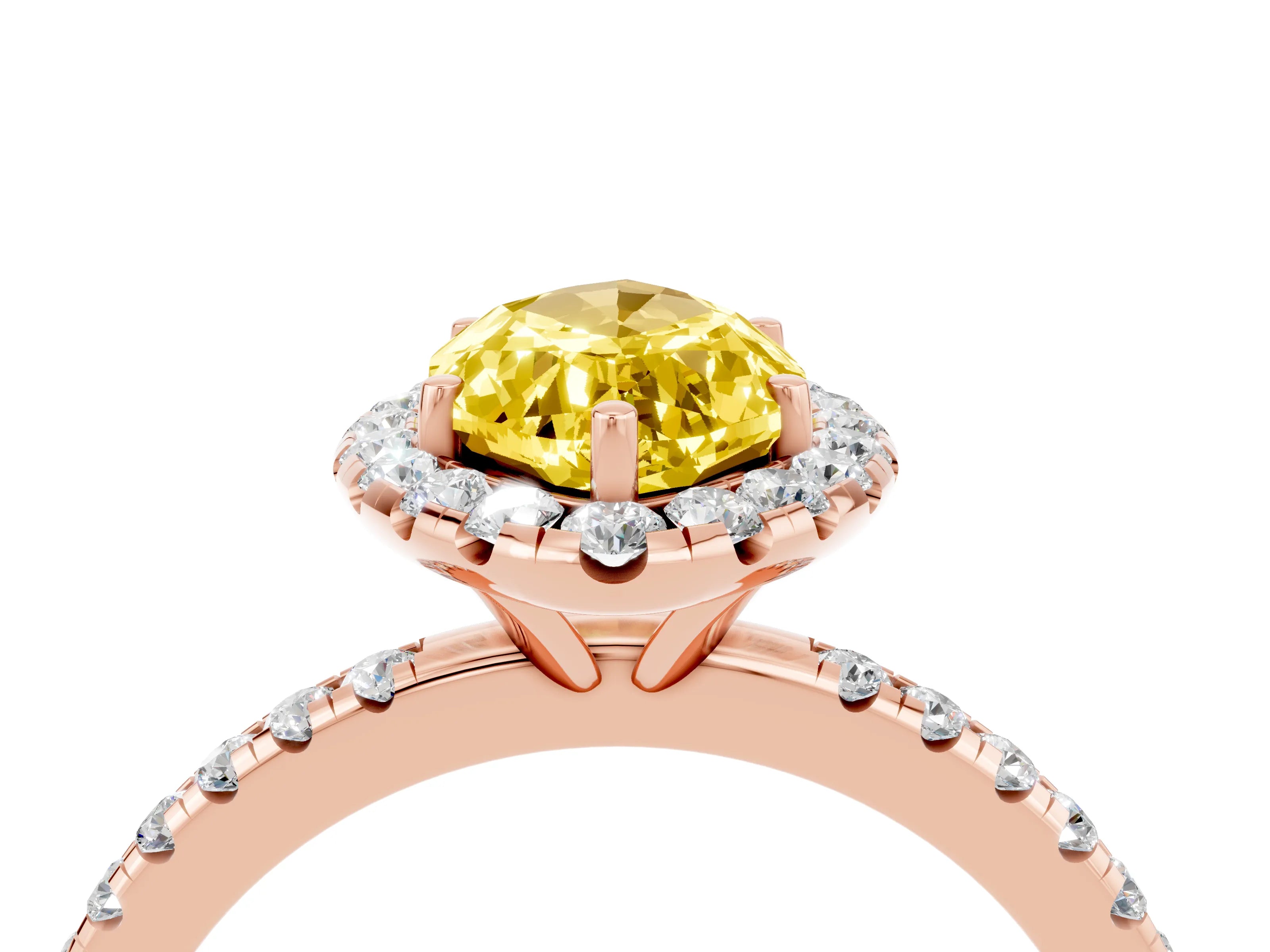 Rose gold Marquise Cut Halo Round Diamond Pavé Band Four-Prong Ring_4