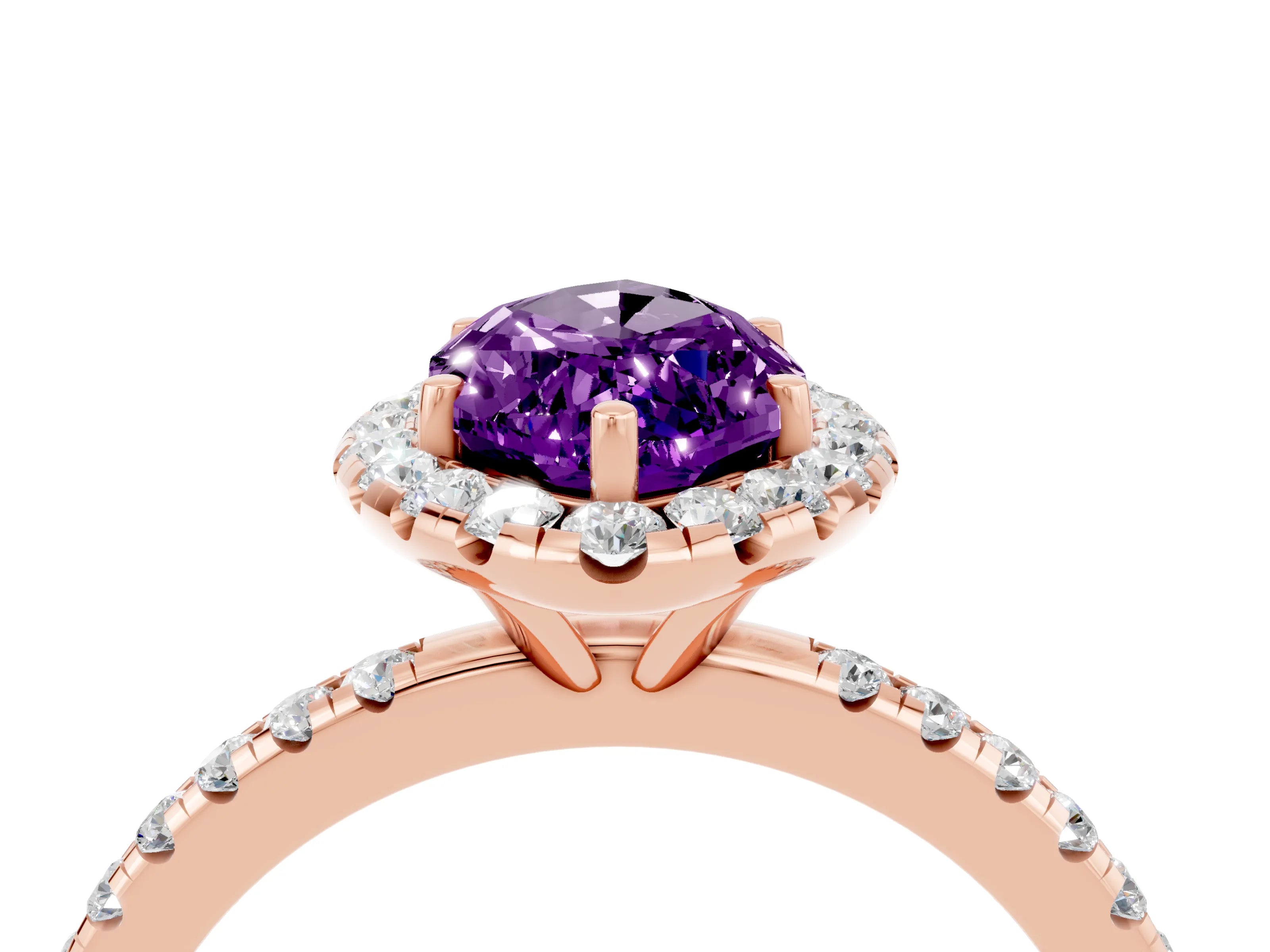 Rose gold Marquise Cut Halo Round Diamond Pavé Band Four-Prong Ring_4