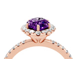Rose gold Marquise Cut Halo Round Diamond Pavé Band Four-Prong Ring_4
