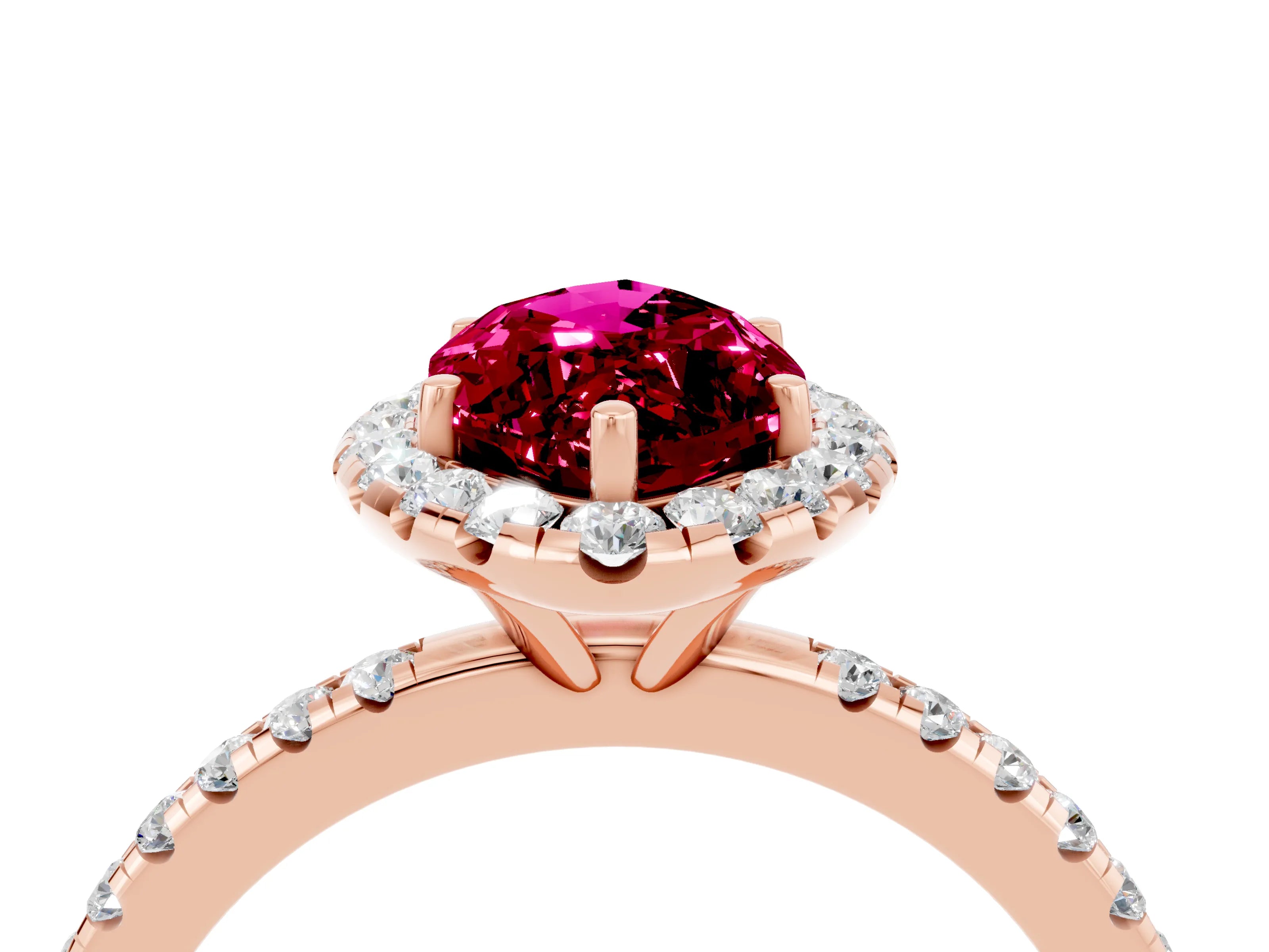 Rose gold Marquise Cut Halo Round Diamond Pavé Band Four-Prong Ring_4