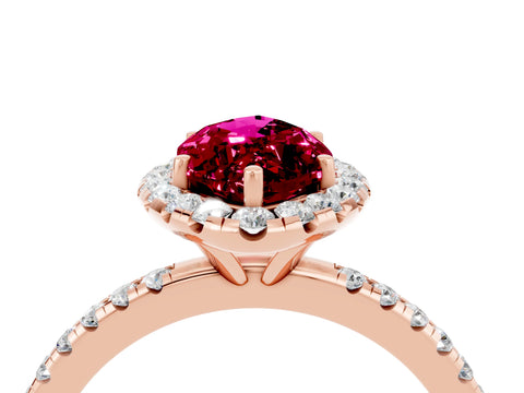 Rose gold Marquise Cut Halo Round Diamond Pavé Band Four-Prong Ring_4