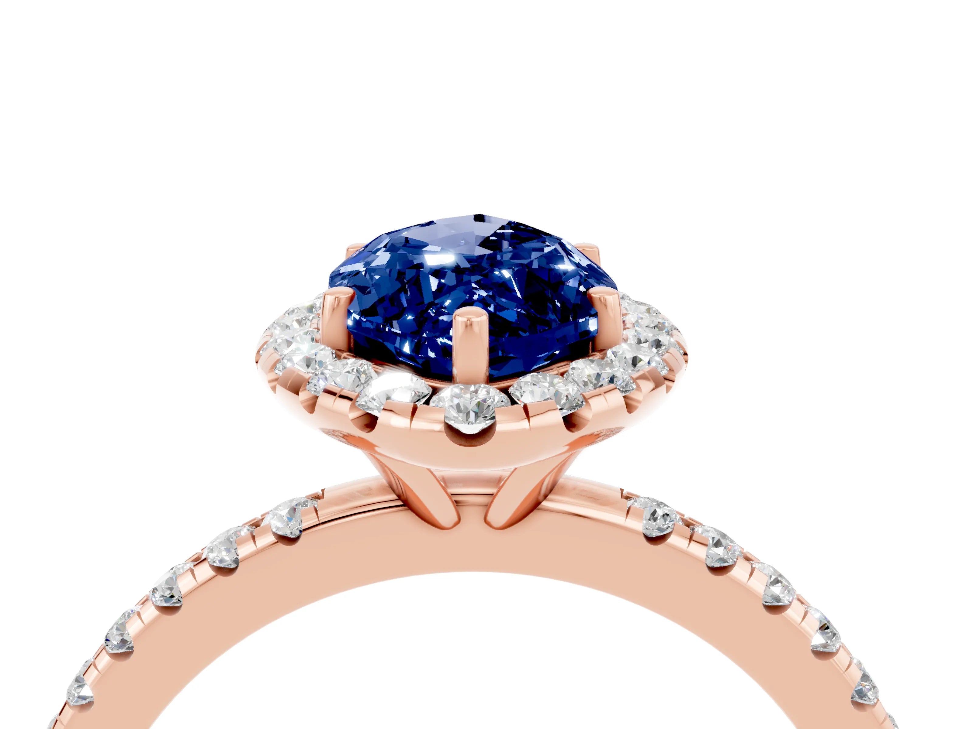Rose gold Marquise Cut Halo Round Diamond Pavé Band Four-Prong Ring_4