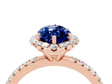Rose gold Marquise Cut Halo Round Diamond Pavé Band Four-Prong Ring_4