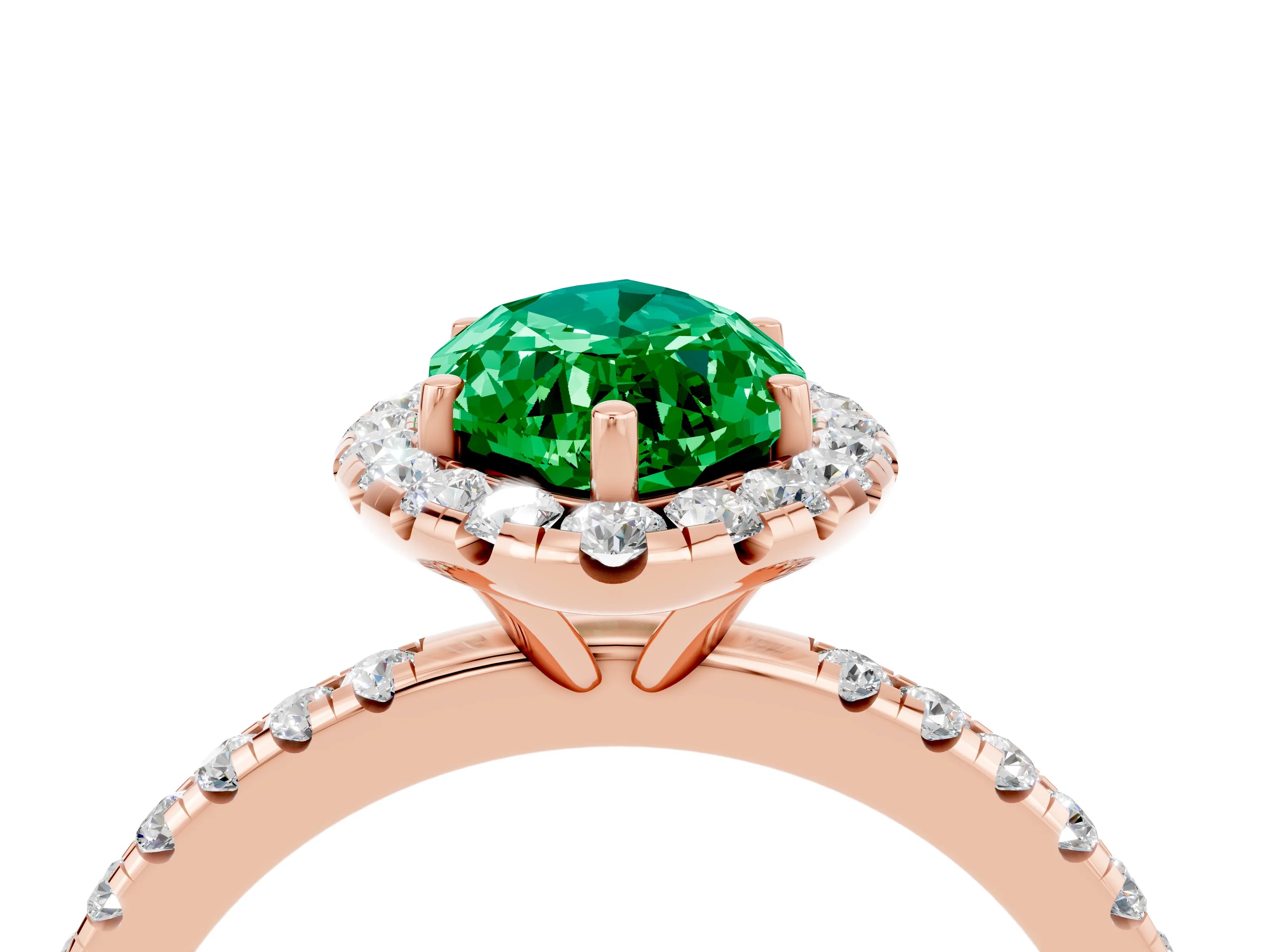 Rose gold Marquise Cut Halo Round Diamond Pavé Band Four-Prong Ring_4