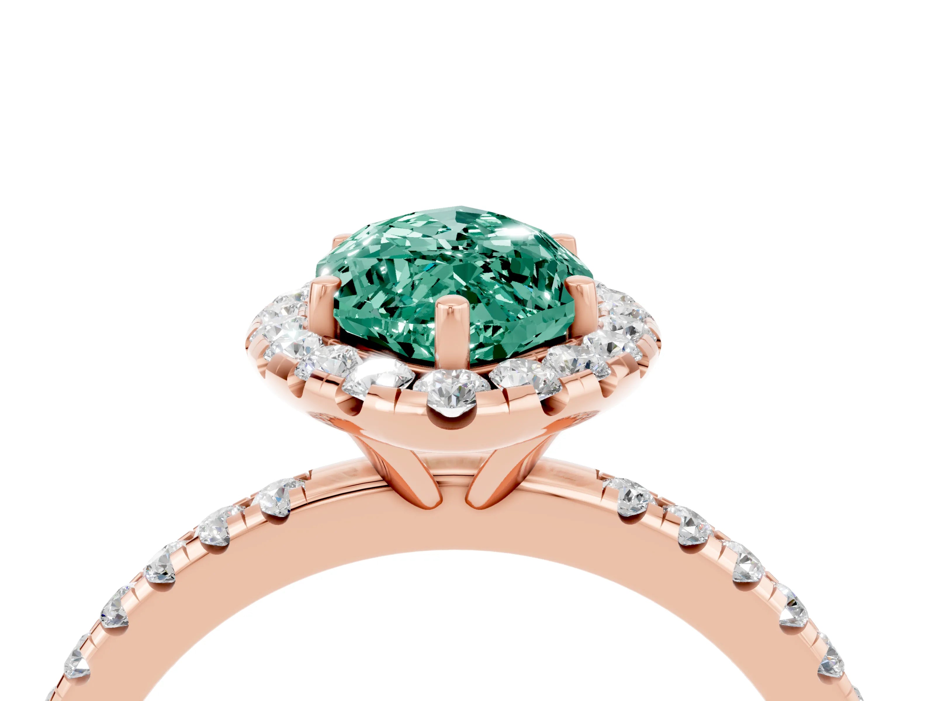 Rose gold Marquise Cut Halo Round Diamond Pavé Band Four-Prong Ring_4