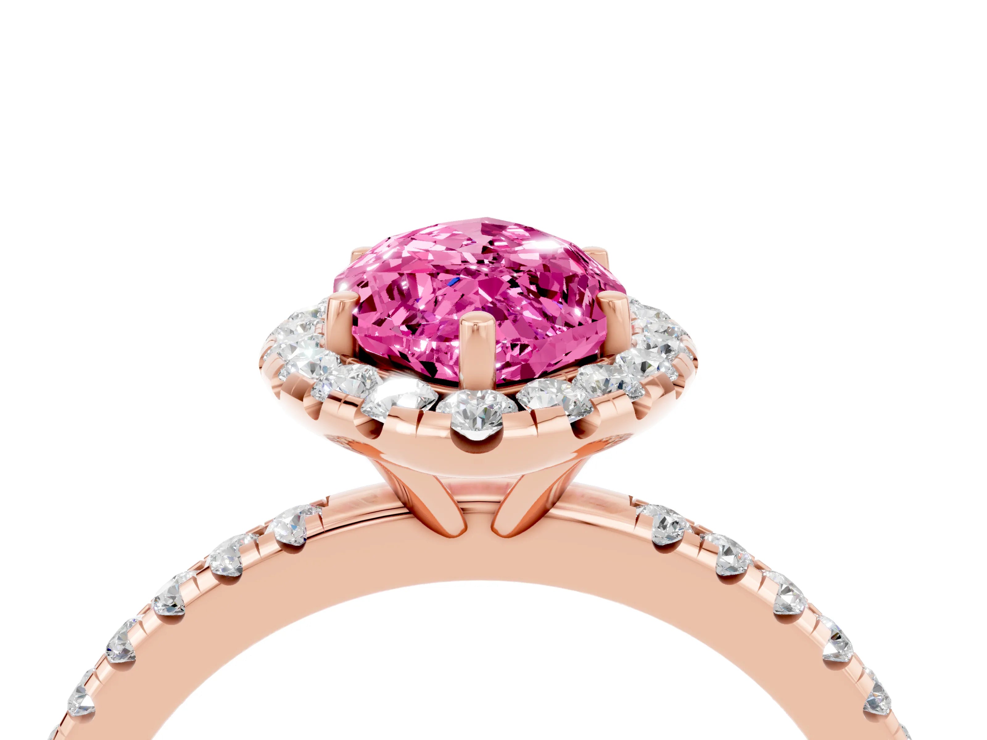 Rose gold Marquise Cut Halo Round Diamond Pavé Band Four-Prong Ring_4