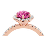 Rose gold Marquise Cut Halo Round Diamond Pavé Band Four-Prong Ring_4