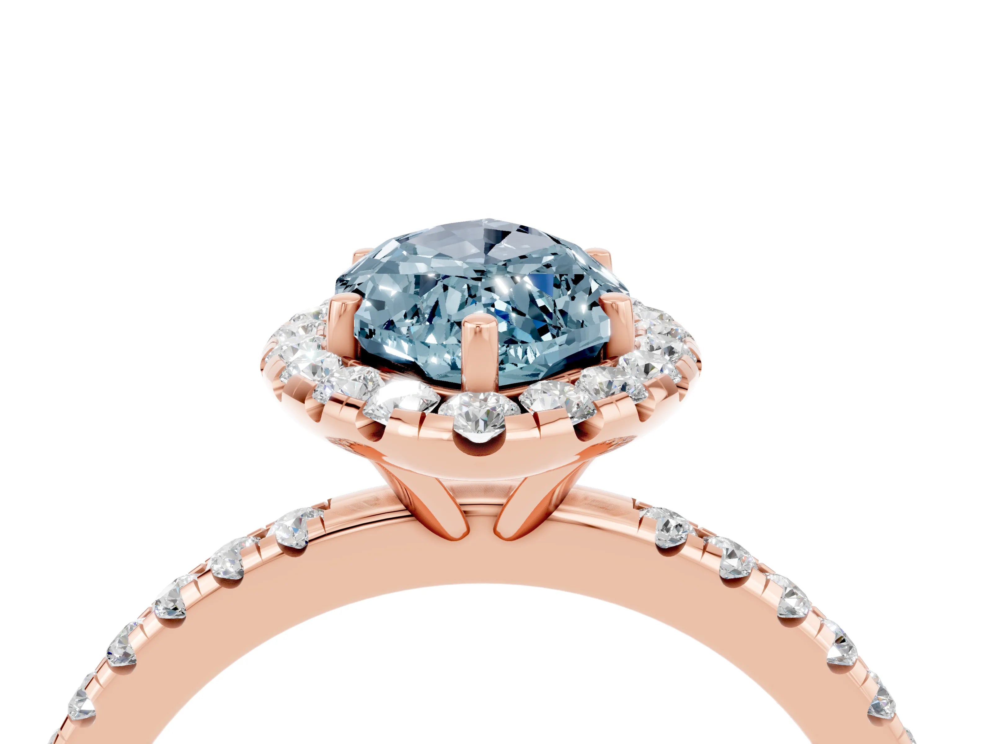 Rose gold Marquise Cut Halo Round Diamond Pavé Band Four-Prong Ring_4