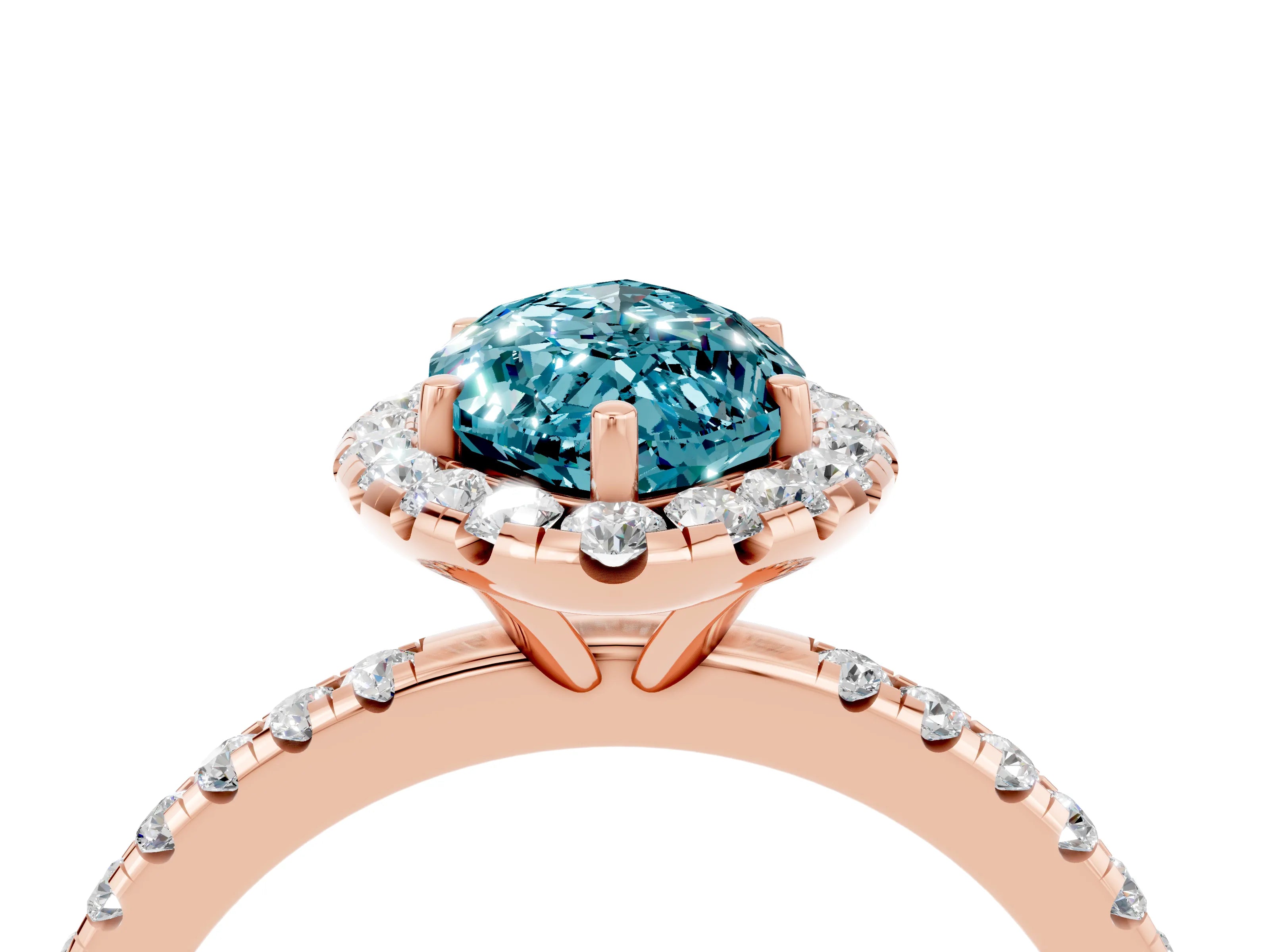 Rose gold Marquise Cut Halo Round Diamond Pavé Band Four-Prong Ring_4