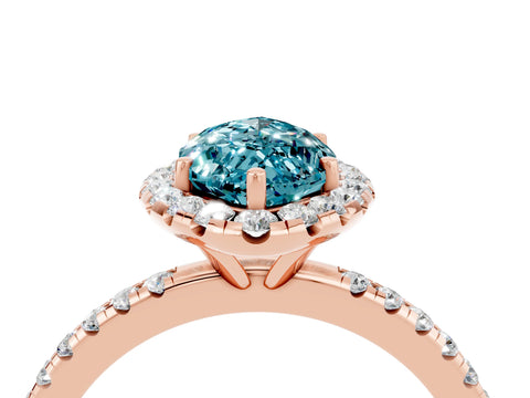 Rose gold Marquise Cut Halo Round Diamond Pavé Band Four-Prong Ring_4