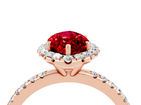 Rose gold Marquise Cut Halo Round Diamond Pavé Band Four-Prong Ring_4