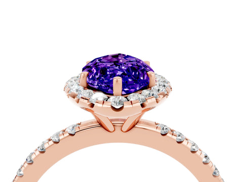Rose gold Marquise Cut Halo Round Diamond Pavé Band Four-Prong Ring_4