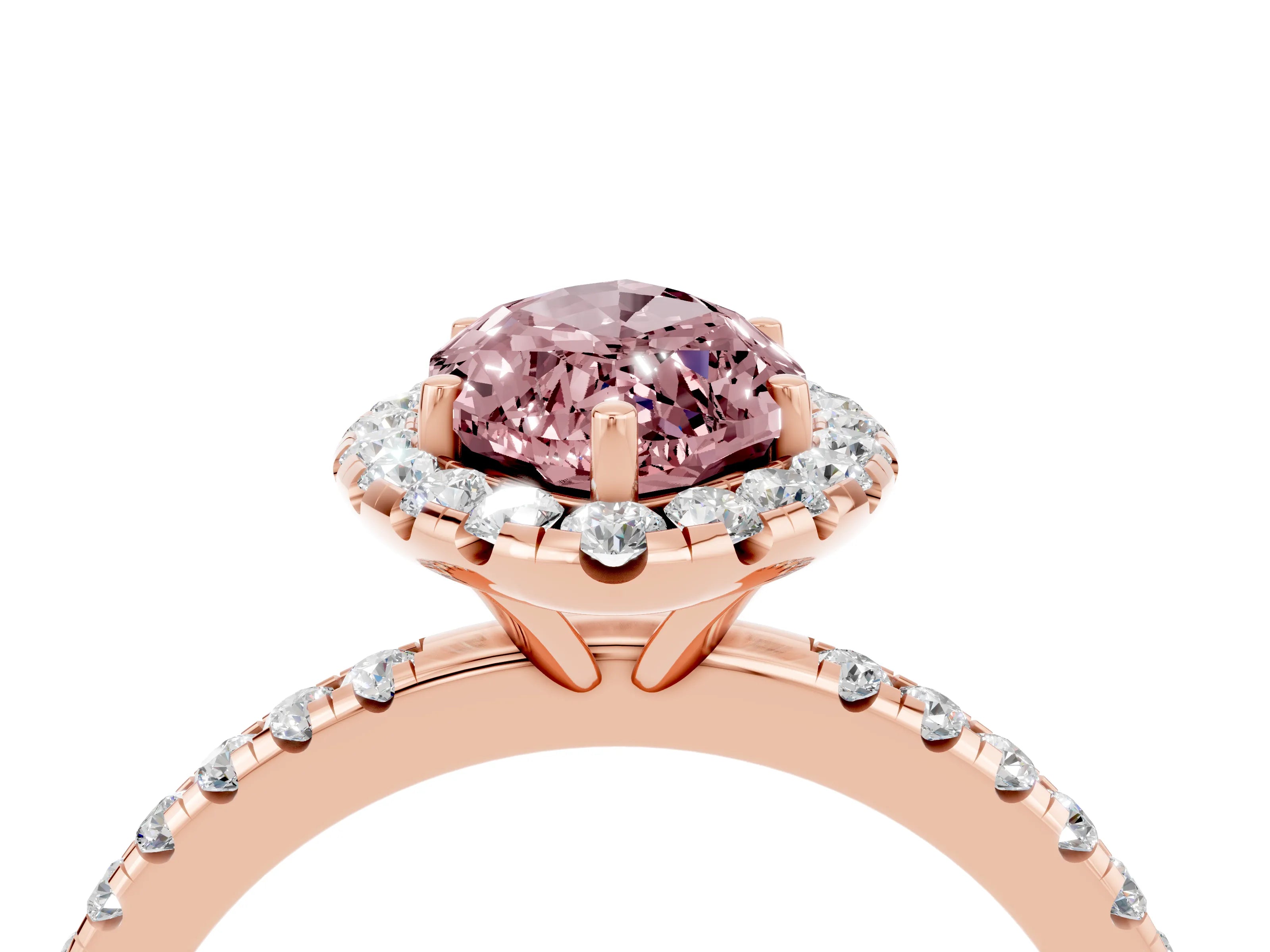 Rose gold Marquise Cut Halo Round Diamond Pavé Band Four-Prong Ring_4
