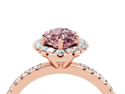 Rose gold Marquise Cut Halo Round Diamond Pavé Band Four-Prong Ring_4
