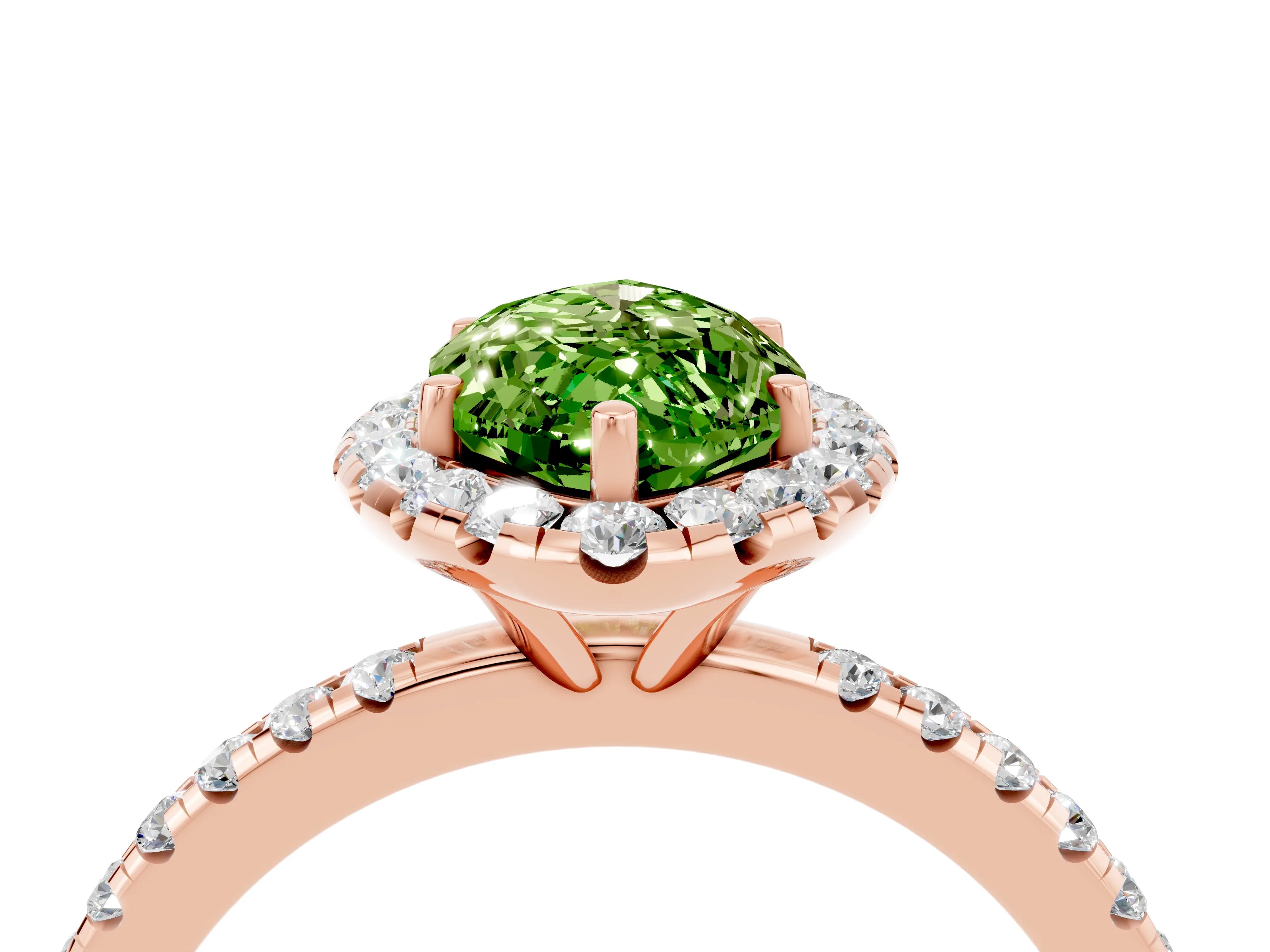 Rose gold Marquise Cut Halo Round Diamond Pavé Band Four-Prong Ring_4