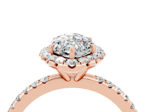 Rose gold Marquise Cut Halo Round Diamond Pavé Band Four-Prong Ring_4