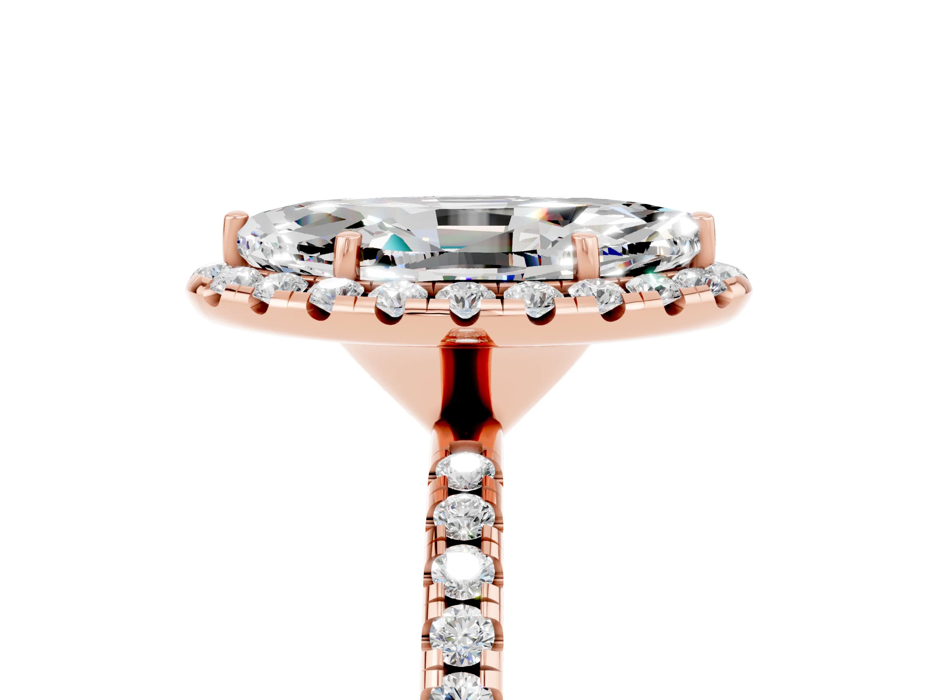 Rose gold Marquise Cut Halo Round Diamond Pavé Band Four-Prong Ring_5