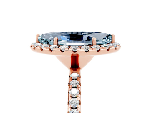 Rose gold Marquise Cut Halo Round Diamond Pavé Band Four-Prong Ring_5