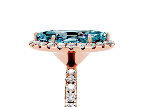 Rose gold Marquise Cut Halo Round Diamond Pavé Band Four-Prong Ring_5