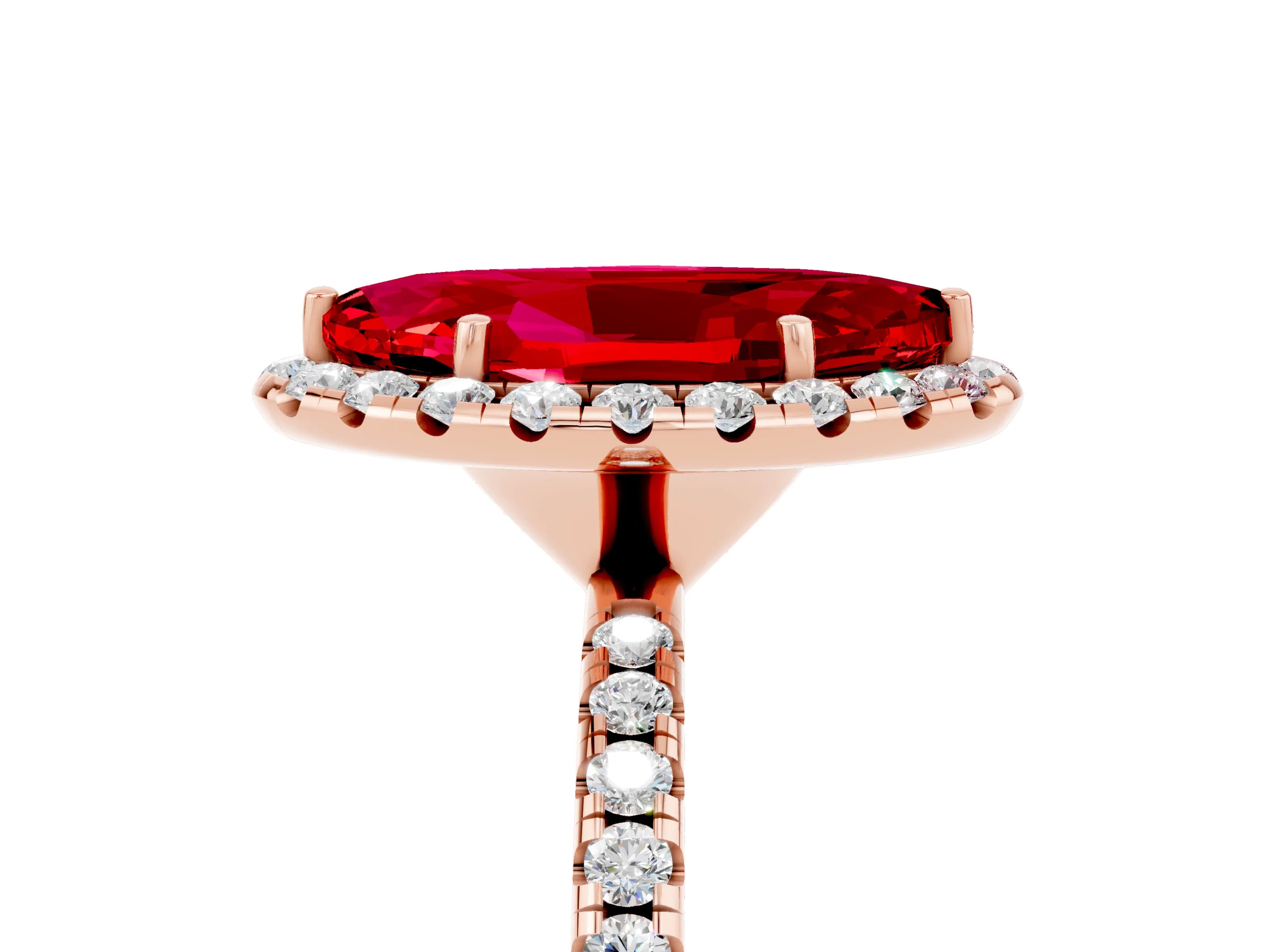 Rose gold Marquise Cut Halo Round Diamond Pavé Band Four-Prong Ring_5
