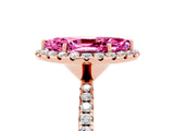Rose gold Marquise Cut Halo Round Diamond Pavé Band Four-Prong Ring_5