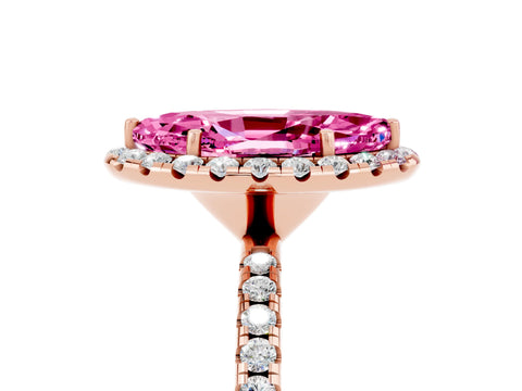 Rose gold Marquise Cut Halo Round Diamond Pavé Band Four-Prong Ring_5