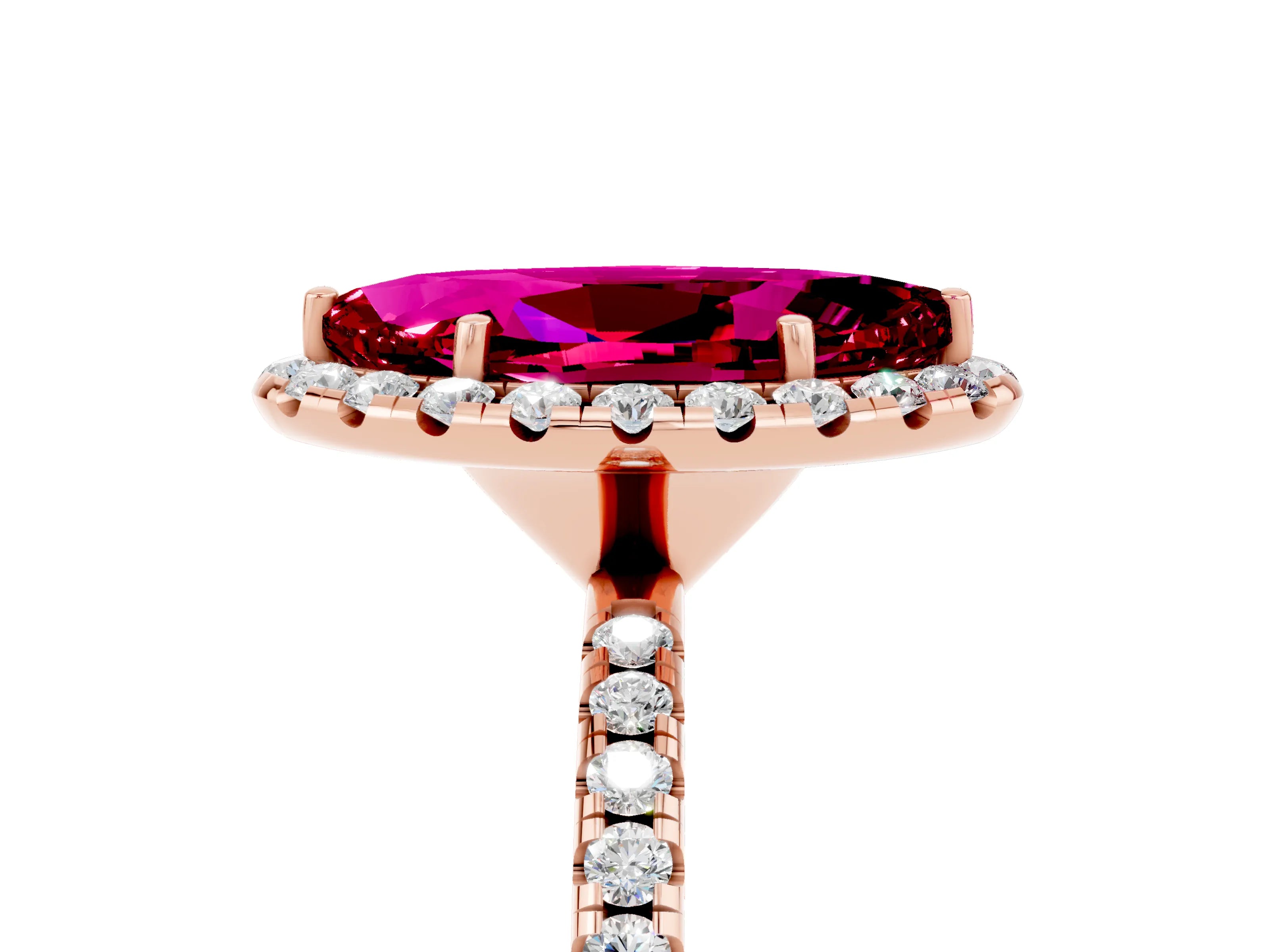 Rose gold Marquise Cut Halo Round Diamond Pavé Band Four-Prong Ring_5