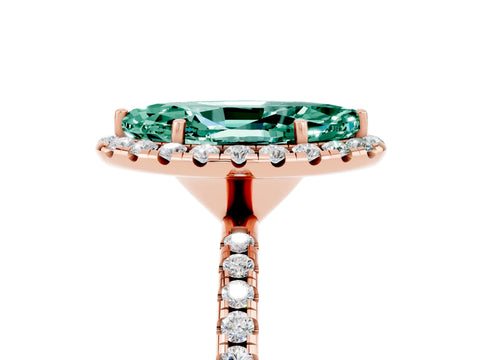 Rose gold Marquise Cut Halo Round Diamond Pavé Band Four-Prong Ring_5