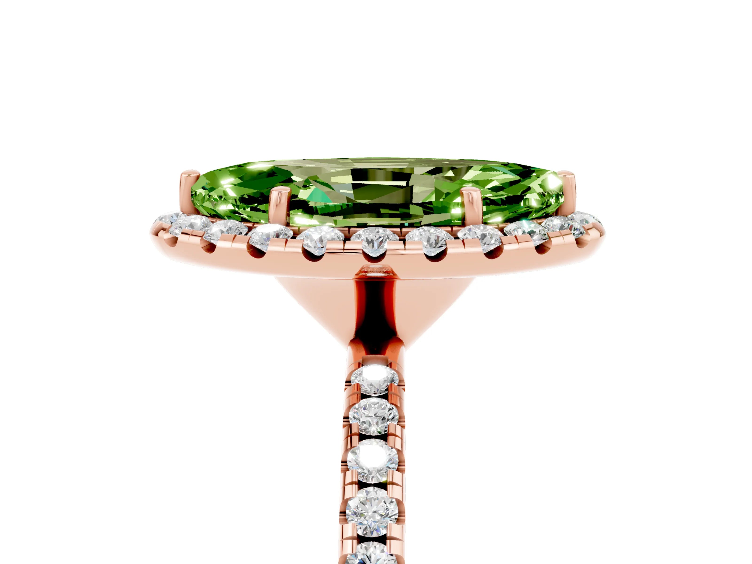 Rose gold Marquise Cut Halo Round Diamond Pavé Band Four-Prong Ring_5