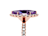 Rose gold Marquise Cut Halo Round Diamond Pavé Band Four-Prong Ring_5