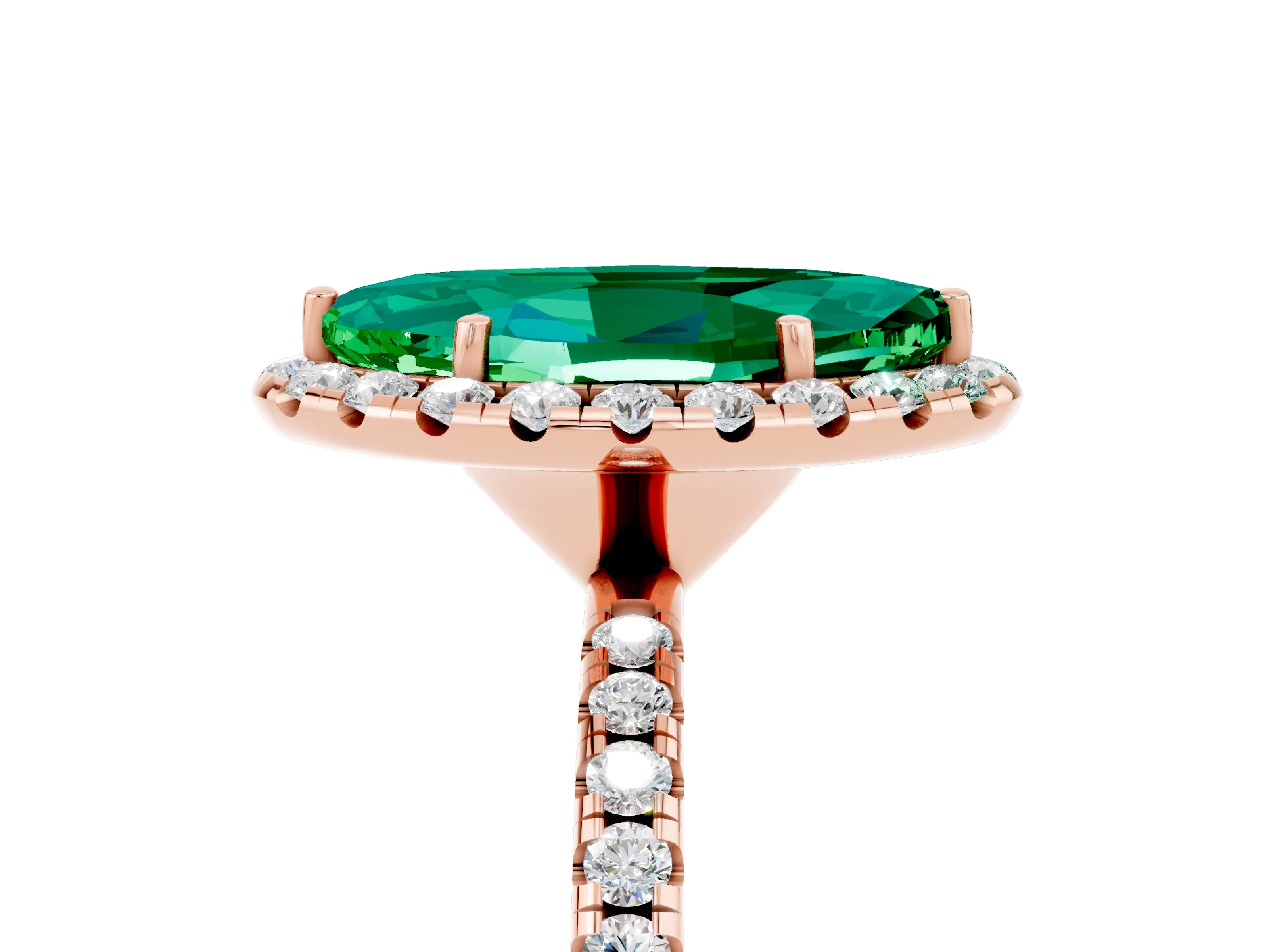 Rose gold Marquise Cut Halo Round Diamond Pavé Band Four-Prong Ring_5