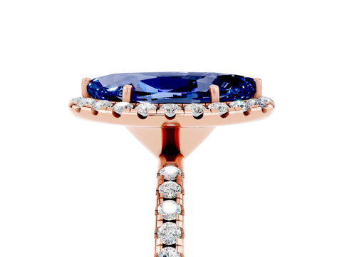 Rose gold Marquise Cut Halo Round Diamond Pavé Band Four-Prong Ring_5