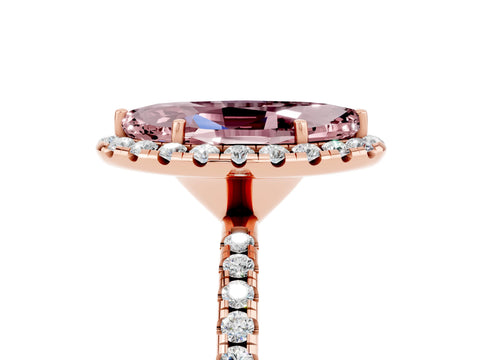 Rose gold Marquise Cut Halo Round Diamond Pavé Band Four-Prong Ring_5