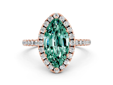 Rose gold Marquise Cut Halo Round Diamond Pavé Band Four-Prong Ring