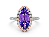 Rose gold Marquise Cut Halo Round Diamond Pavé Band Four-Prong Ring