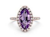 Rose gold Marquise Cut Halo Round Diamond Pavé Band Four-Prong Ring