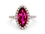 Rose gold Marquise Cut Halo Round Diamond Pavé Band Four-Prong Ring