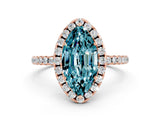 Rose gold Marquise Cut Halo Round Diamond Pavé Band Four-Prong Ring