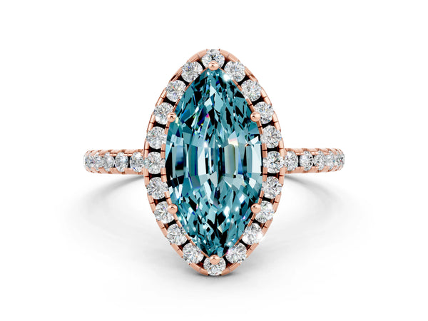 Rose gold Marquise Cut Halo Round Diamond Pavé Band Four-Prong Ring