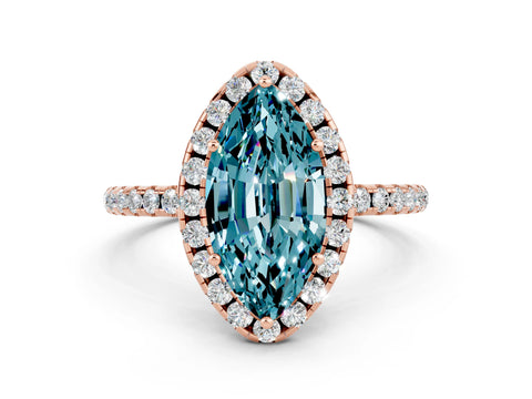 Rose gold Marquise Cut Halo Round Diamond Pavé Band Four-Prong Ring