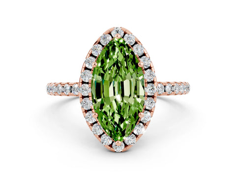 Rose gold Marquise Cut Halo Round Diamond Pavé Band Four-Prong Ring