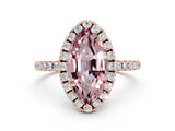 Rose gold Marquise Cut Halo Round Diamond Pavé Band Four-Prong Ring