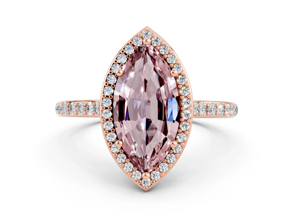 Rose gold Marquise Cut Halo Round Diamond Pavé Band with Four-Prong Setting