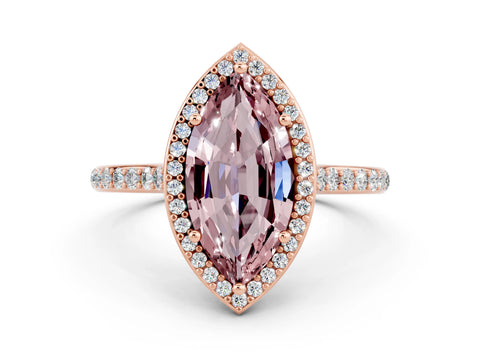 Rose gold Marquise Cut Halo Round Diamond Pavé Band with Four-Prong Setting