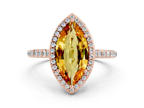 Rose gold Marquise Cut Halo Round Diamond Pavé Band with Four-Prong Setting