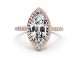 Rose gold Marquise Cut Halo Round Diamond Pavé Band with Four-Prong Setting