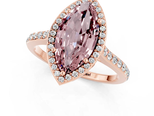 Rose gold Marquise Cut Halo Round Diamond Pavé Band with Four-Prong Setting